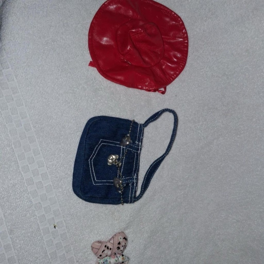 Build-a-Bear Vintage Denim Shoulder Bag Set with Bear Charm Retro‎